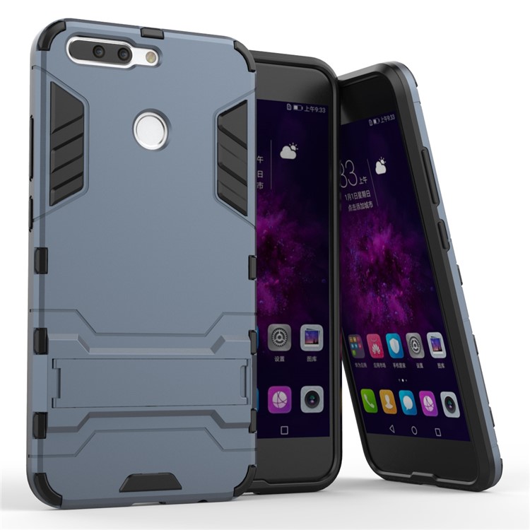 Cool Plastic TPU Kickstand Combo Protective Cover for Huawei Honor 8 Pro / Honor V9 - Dark Blue-1