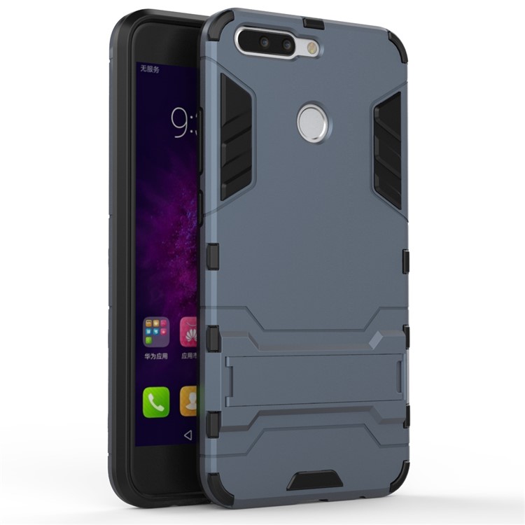 Cool Plastic TPU Kickstand Combo Protective Cover for Huawei Honor 8 Pro / Honor V9 - Dark Blue-2