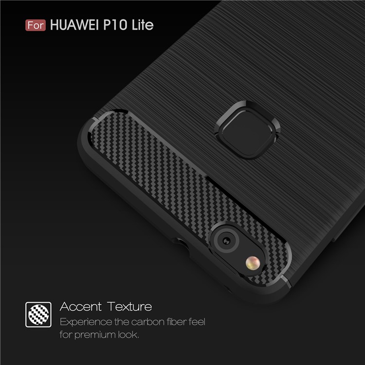 Углеродный Волокнистый Корпус TPU Для Huawei P10 Lite - Черный-3