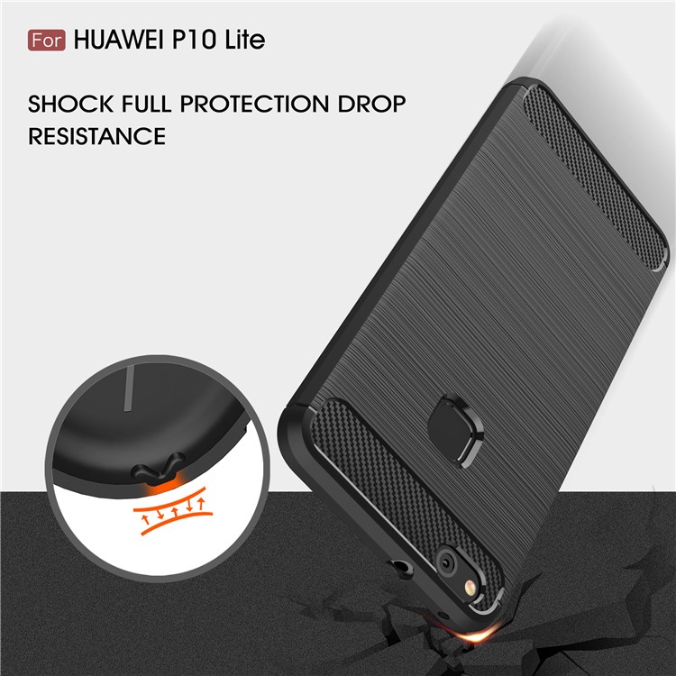 Углеродный Волокнистый Корпус TPU Для Huawei P10 Lite - Черный-5