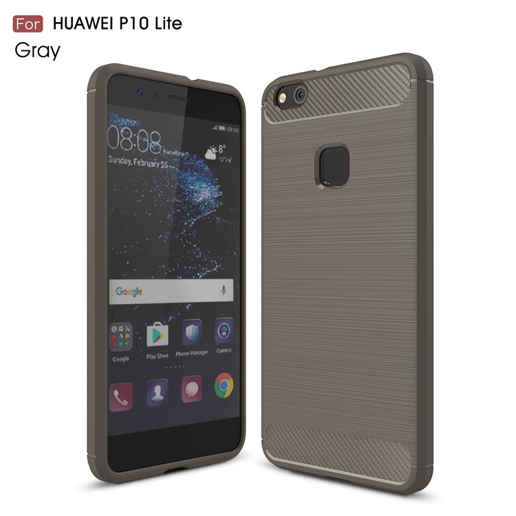 Carbon Fibre Brushed TPU Phone Shell for Huawei P10 Lite - Grey-1