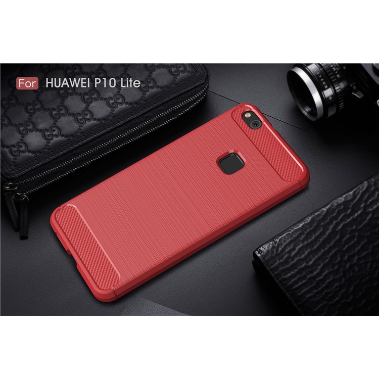Brushed Carbon Fibre TPU Cell Phone Case for Huawei P10 Lite - Red-2