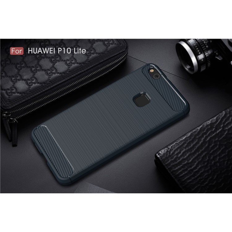 Carbon Fibre Brushed TPU Mobile Phone Case for Huawei P10 Lite - Dark Blue-2