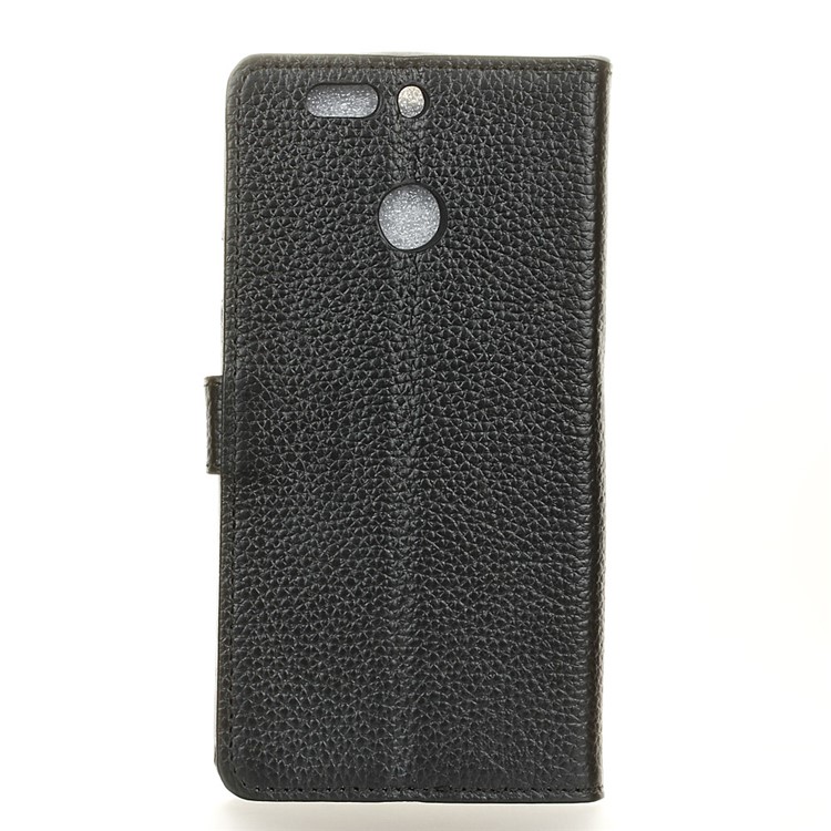 Litchi Grain Genuine Leather Wallet Mobile Phone Case for Huawei Honor 8 Pro / Honor V9 - Black-2