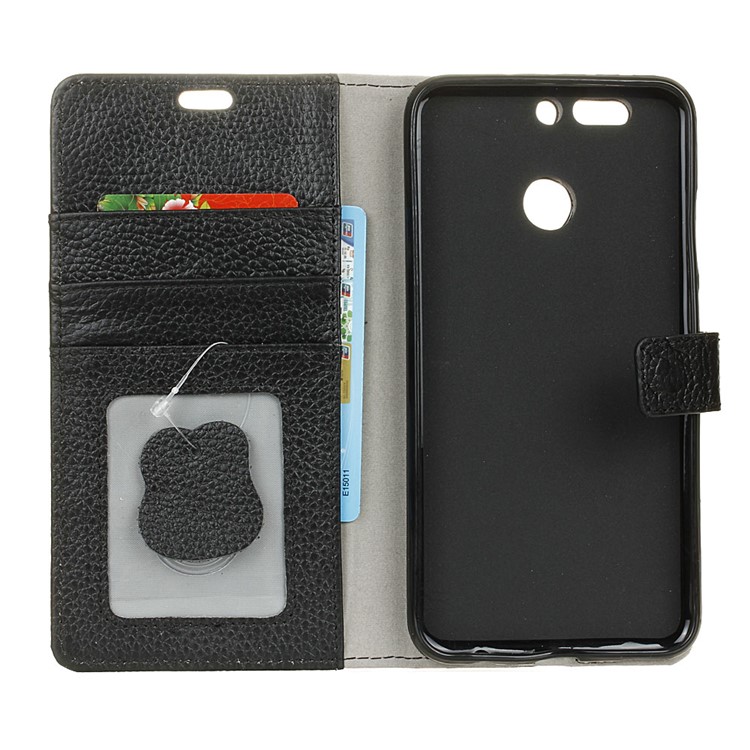 Litchi Grain Genuine Leather Wallet Mobile Phone Case for Huawei Honor 8 Pro / Honor V9 - Black-3