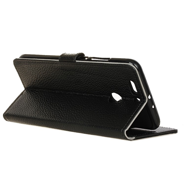 Litchi Grain Genuine Leather Wallet Mobile Phone Case for Huawei Honor 8 Pro / Honor V9 - Black-4