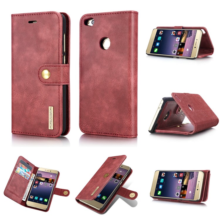 DG.MING Movable 2 in 1 Wallet Split Leather Mobile Case for Huawei P8 Lite (2017) / Honor 8 Lite - Red-1