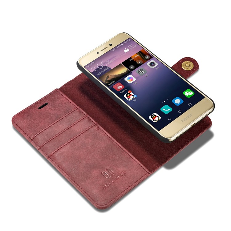DG.MING Movable 2 in 1 Wallet Split Leather Mobile Case for Huawei P8 Lite (2017) / Honor 8 Lite - Red-11