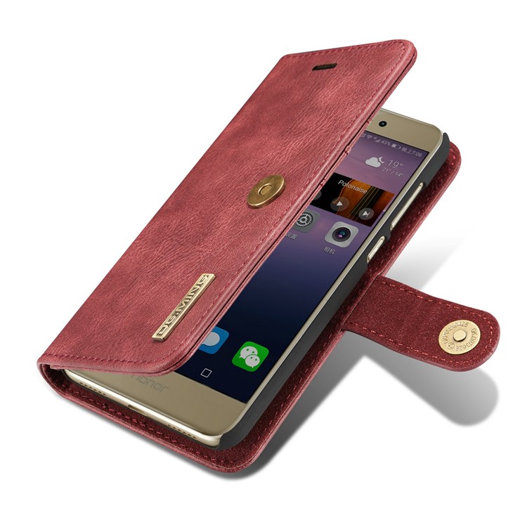 DG.MING Movable 2 in 1 Wallet Split Leather Mobile Case for Huawei P8 Lite (2017) / Honor 8 Lite - Red-12