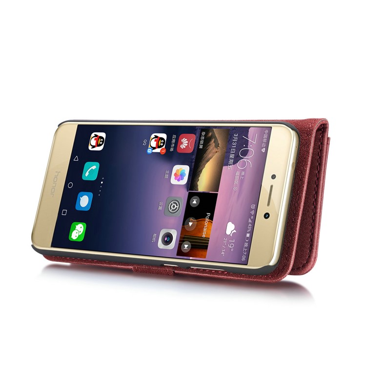 DG.MING Movable 2 in 1 Wallet Split Leather Mobile Case for Huawei P8 Lite (2017) / Honor 8 Lite - Red-13
