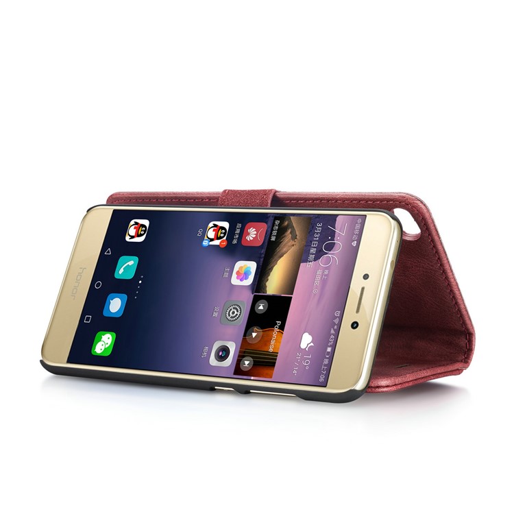 DG.MING Movable 2 in 1 Wallet Split Leather Mobile Case for Huawei P8 Lite (2017) / Honor 8 Lite - Red-14