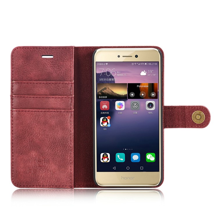 DG.MING Movable 2 in 1 Wallet Split Leather Mobile Case for Huawei P8 Lite (2017) / Honor 8 Lite - Red-8