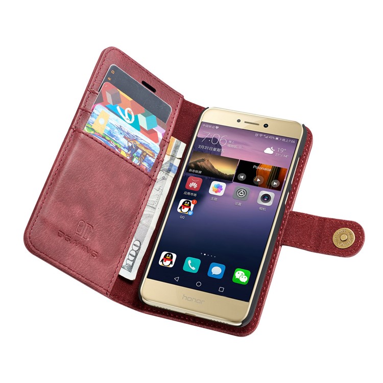 DG.MING Movable 2 in 1 Wallet Split Leather Mobile Case for Huawei P8 Lite (2017) / Honor 8 Lite - Red-9