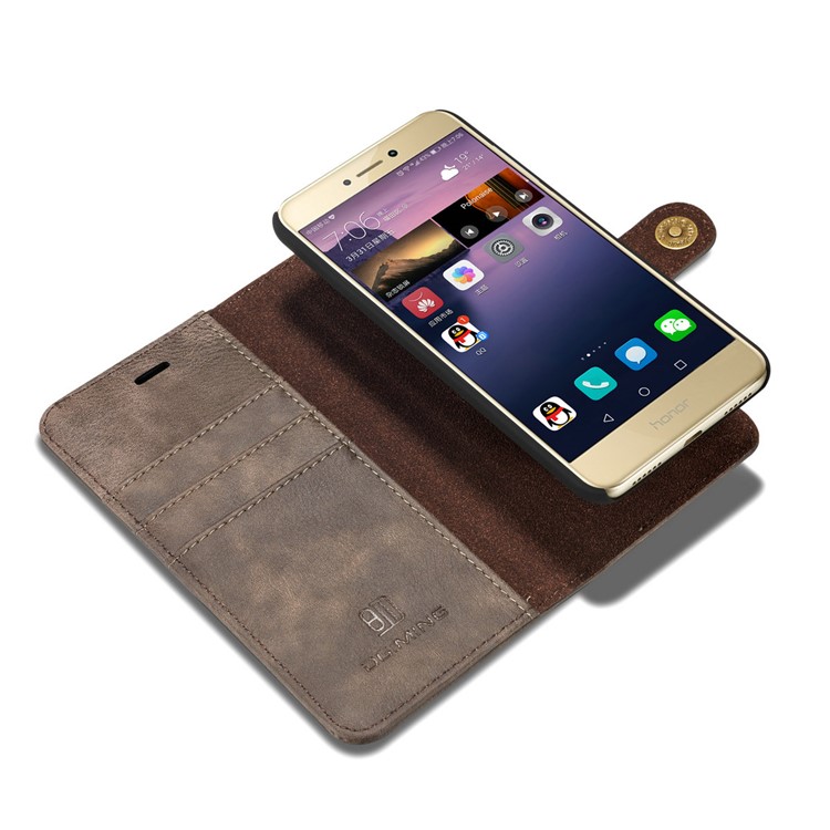 DG.MING Detachable 2 in 1 Wallet Split Leather Mobile Cover for Huawei P8 Lite (2017) / Honor 8 Lite - Coffee-11