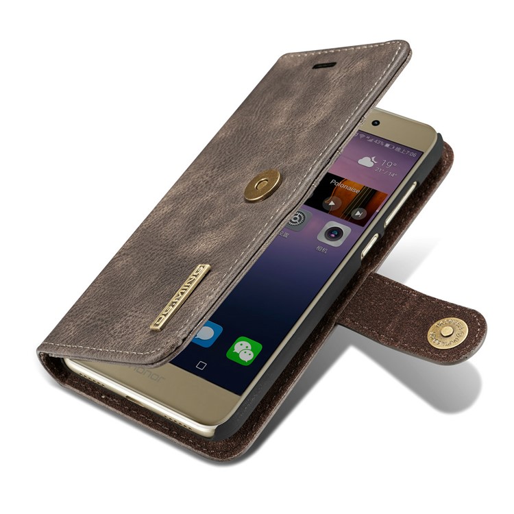 DG.MING Detachable 2 in 1 Wallet Split Leather Mobile Cover for Huawei P8 Lite (2017) / Honor 8 Lite - Coffee-12
