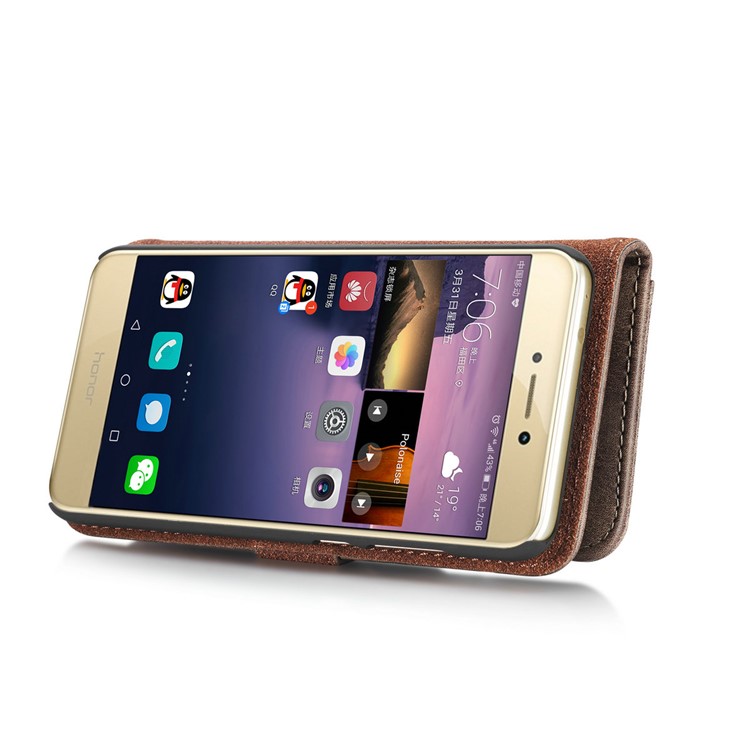 DG.MING Detachable 2 in 1 Wallet Split Leather Mobile Cover for Huawei P8 Lite (2017) / Honor 8 Lite - Coffee-13