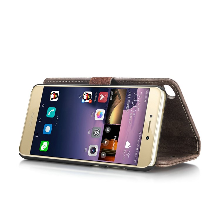 DG.MING Detachable 2 in 1 Wallet Split Leather Mobile Cover for Huawei P8 Lite (2017) / Honor 8 Lite - Coffee-14