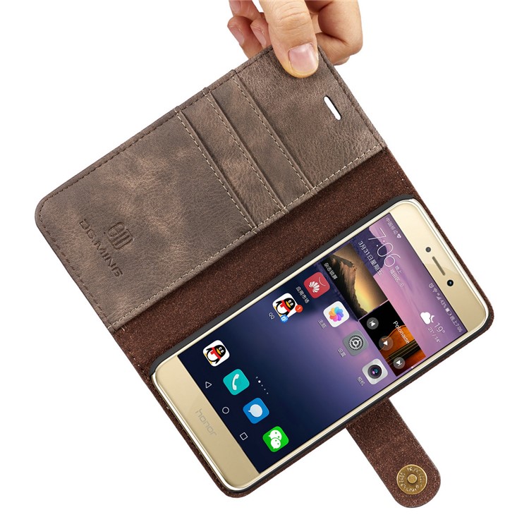 DG.MING Detachable 2 in 1 Wallet Split Leather Mobile Cover for Huawei P8 Lite (2017) / Honor 8 Lite - Coffee-16