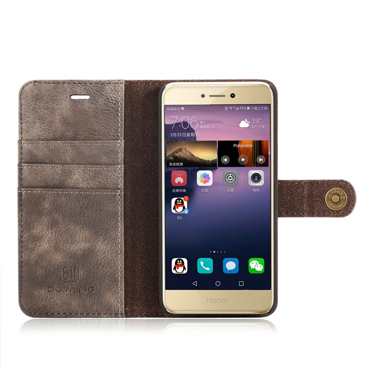 DG.MING Detachable 2 in 1 Wallet Split Leather Mobile Cover for Huawei P8 Lite (2017) / Honor 8 Lite - Coffee-8