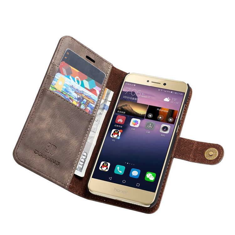 DG.MING Detachable 2 in 1 Wallet Split Leather Mobile Cover for Huawei P8 Lite (2017) / Honor 8 Lite - Coffee-9