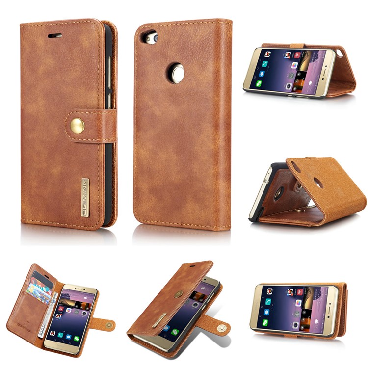 DG.MING Detachable 2 in 1 Split Leather Wallet Phone Cover for Huawei P8 Lite (2017) / Honor 8 Lite - Brown-1