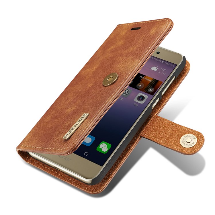 DG.MING Detachable 2 in 1 Split Leather Wallet Phone Cover for Huawei P8 Lite (2017) / Honor 8 Lite - Brown-12