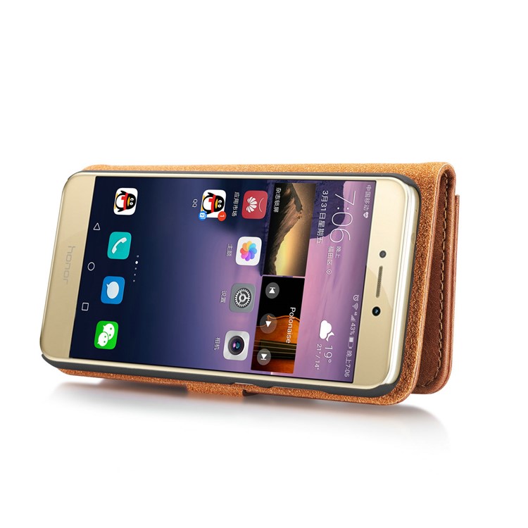 DG.MING Detachable 2 in 1 Split Leather Wallet Phone Cover for Huawei P8 Lite (2017) / Honor 8 Lite - Brown-13