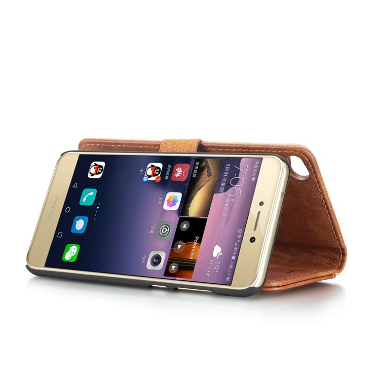 DG.MING Detachable 2 in 1 Split Leather Wallet Phone Cover for Huawei P8 Lite (2017) / Honor 8 Lite - Brown-14
