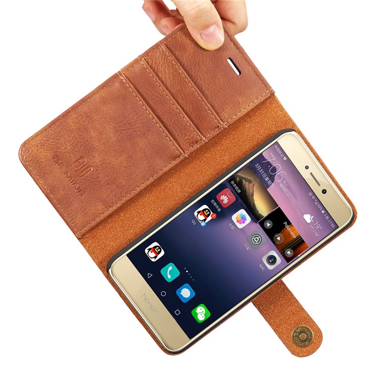 DG.MING Detachable 2 in 1 Split Leather Wallet Phone Cover for Huawei P8 Lite (2017) / Honor 8 Lite - Brown-16