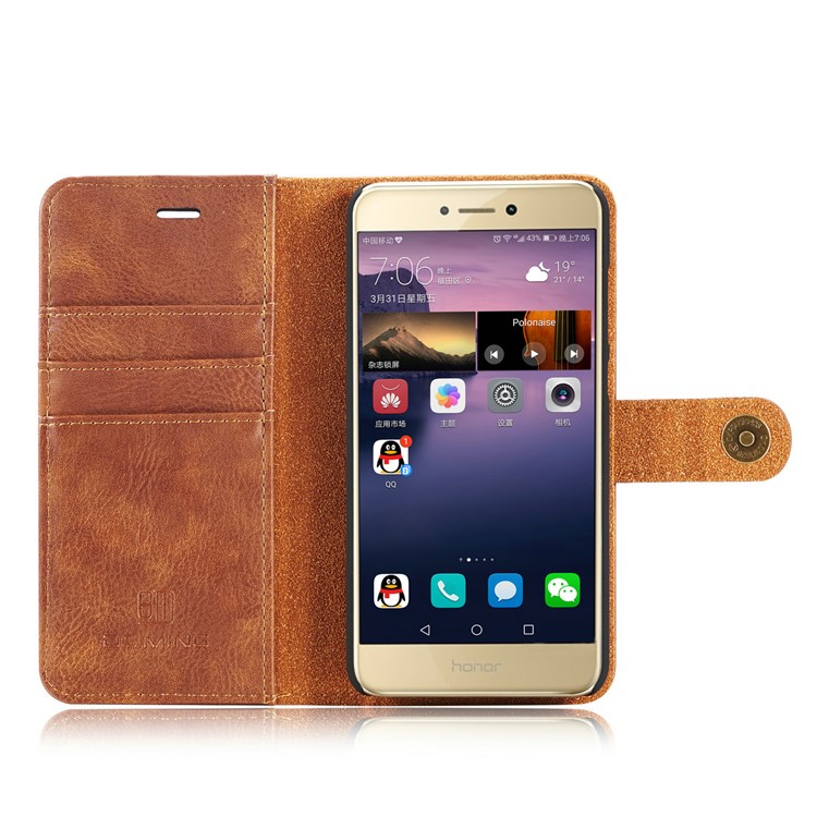 DG.MING Detachable 2 in 1 Split Leather Wallet Phone Cover for Huawei P8 Lite (2017) / Honor 8 Lite - Brown-8