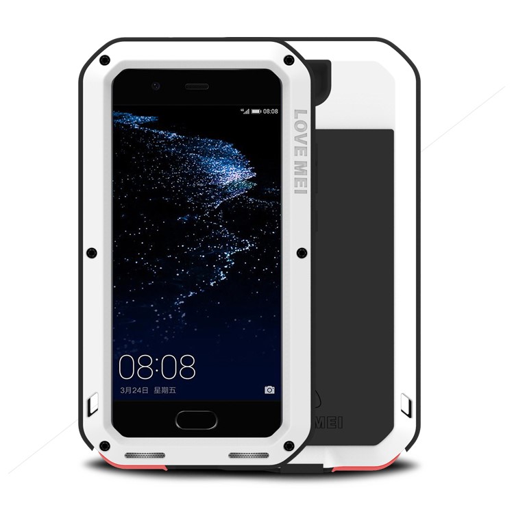 LOVE MEI Powerful Rugged Phone Case for Huawei P10 Plus (Metal + Silicone + Tempered Glass) - White-1