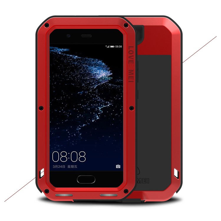 

LOVE MEI Powerful Mobile Casing for Huawei P10 Plus (Metal + Silicone + Tempered Glass) - Red, Huawei P10 Plus