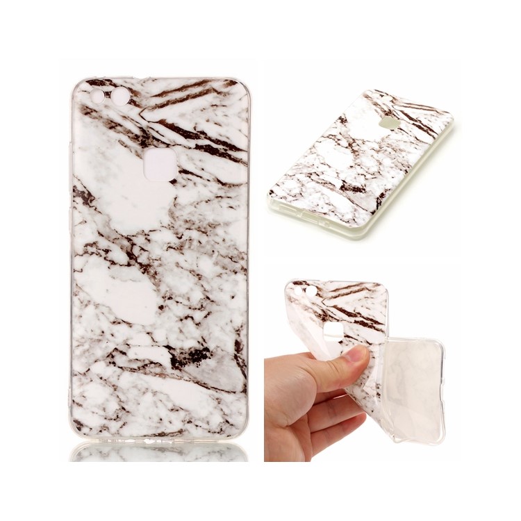 IMD Marble Pattern TPU Back Case Cover for Huawei P10 Lite - White / Black-1