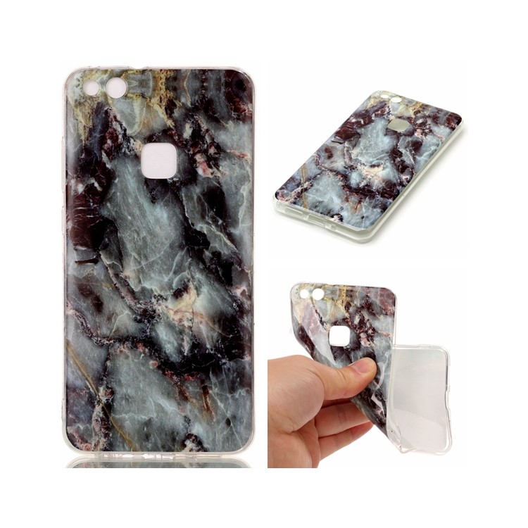 For Huawei P10 Lite Marble Pattern IMD TPU Shell Cover - Black Blue-1