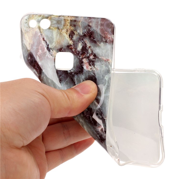 For Huawei P10 Lite Marble Pattern IMD TPU Shell Cover - Black Blue-5
