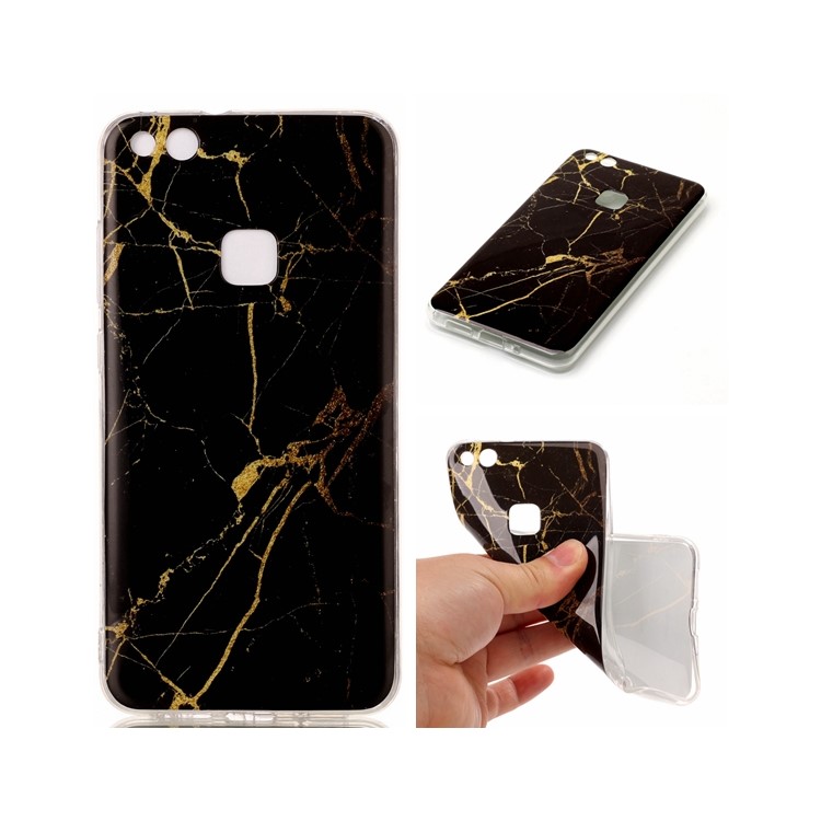 IMD Mármol Patrón TPU Cubierta Móvil Cubierta para Huawei P10 Lite - Negro / Oro-1