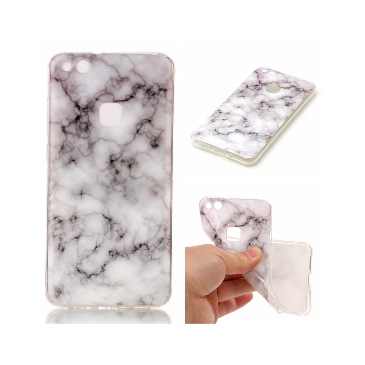 Marble Pattern TPU Phone Case Accessory for Huawei P10 Lite - White / Grey-1
