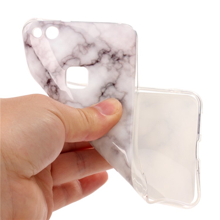 Marble Pattern TPU Phone Case Accessory for Huawei P10 Lite - White / Grey-5