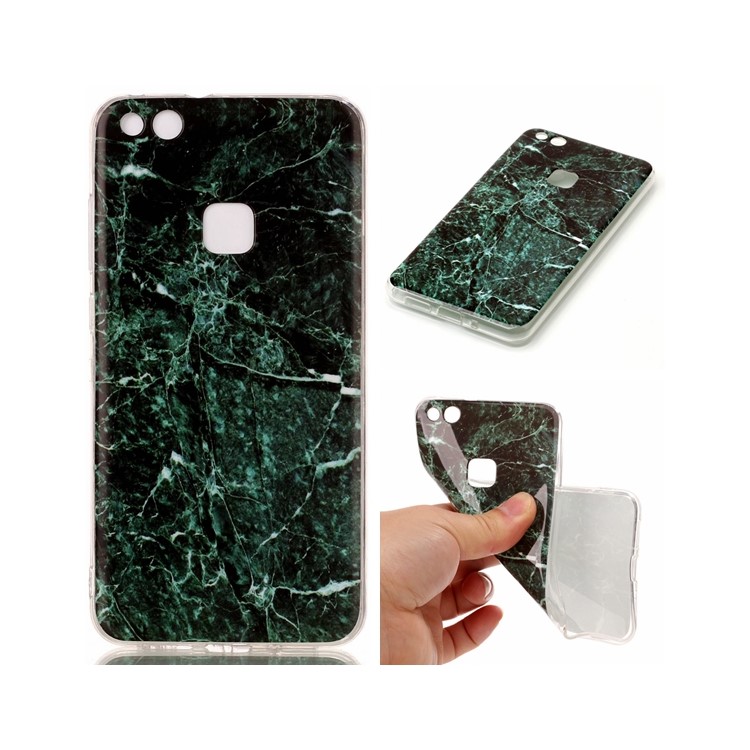 Marble Pattern TPU Case IMD Cover for Huawei P10 Lite - Dark Green-1