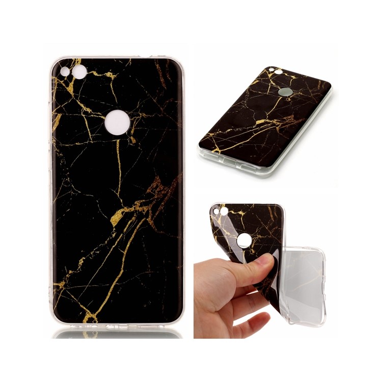 IMD Marble Pattern TPU Mobile Casing Cover for Huawei P8 Lite (2017) / Honor 8 Lite - Black / Gold-1