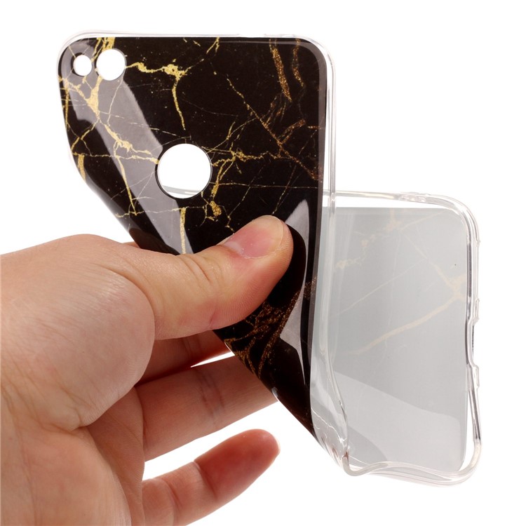 IMD Marble Pattern TPU Mobile Casing Cover for Huawei P8 Lite (2017) / Honor 8 Lite - Black / Gold-5