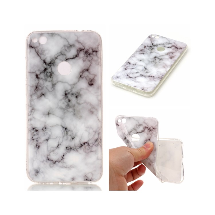 Marble Pattern TPU Phone Case Accessory for Huawei P8 Lite (2017) / Honor 8 Lite - White / Grey-1