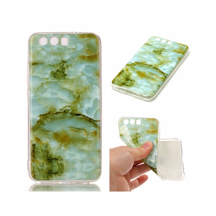 Marble Pattern IMD Soft TPU Jelly Case for Huawei P10 - Light Green-1