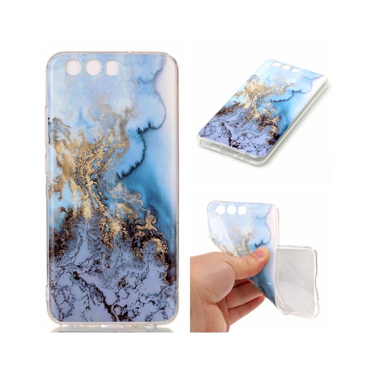Marble Pattern IMD Soft TPU Back Case for Huawei P10 - Baby Blue-1