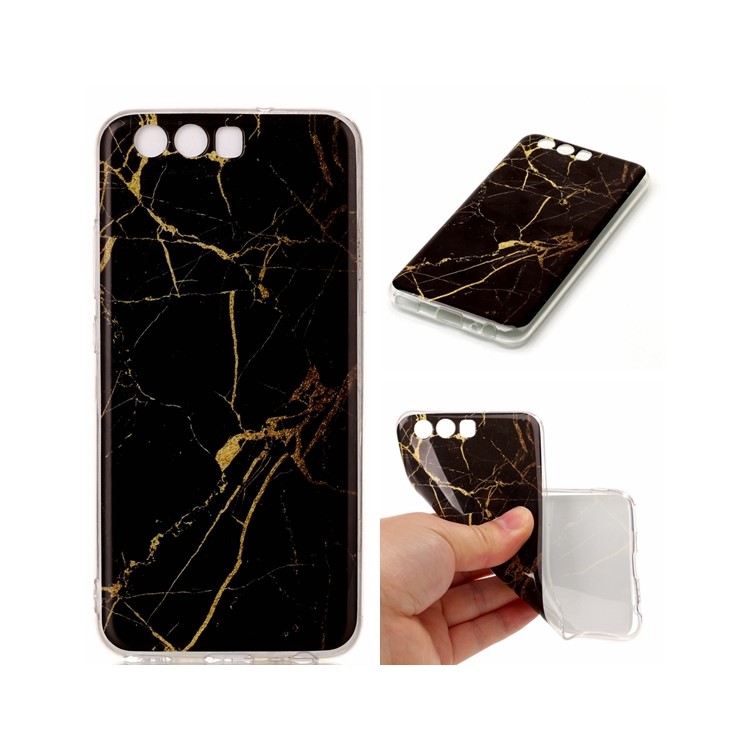IMD Marble Pattern TPU Flexible Case for Huawei P10 - Black / Gold-1