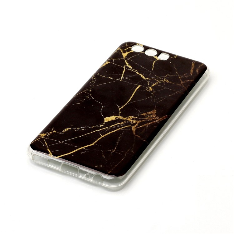 IMD Marble Pattern TPU Flexible Case for Huawei P10 - Black / Gold-3