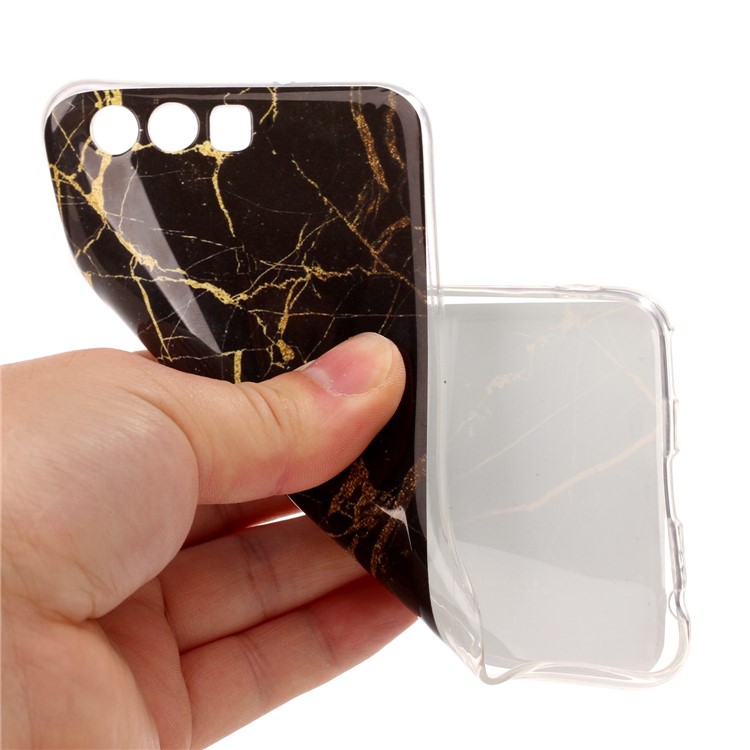 IMD Marble Pattern TPU Flexible Case for Huawei P10 - Black / Gold-5