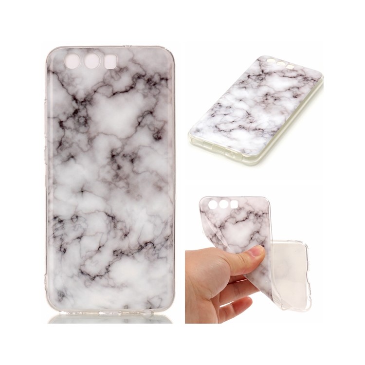 IMD Marble Pattern Soft TPU Phone Cover for Huawei P10 - White / Grey-1