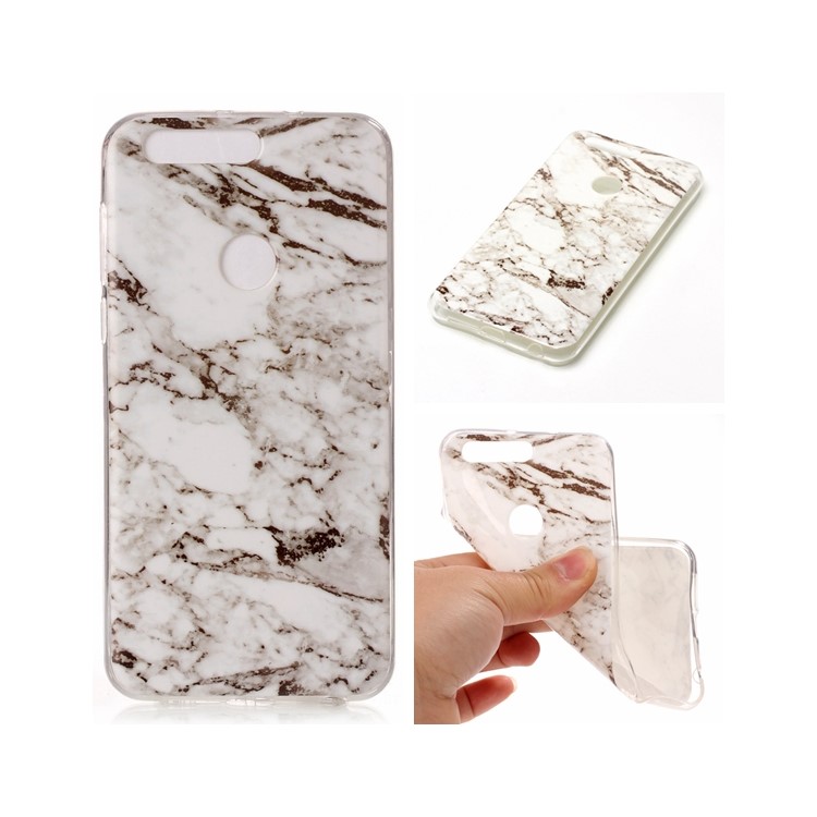 IMD Marble Pattern TPU Back Case Cover for Huawei Honor 8 - White / Black-1