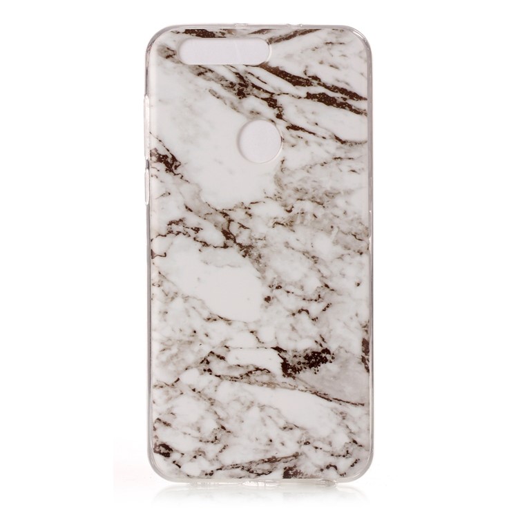 IMD Marble Pattern TPU Back Case Cover for Huawei Honor 8 - White / Black-2